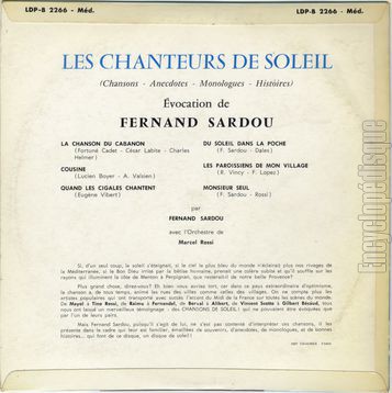 [Pochette de Les chanteurs de soleil (Fernand SARDOU) - verso]