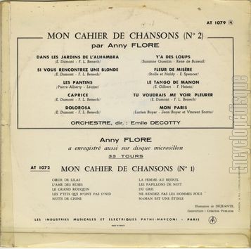 [Pochette de Mon cahier de chansons n 2 (Anny FLORE) - verso]