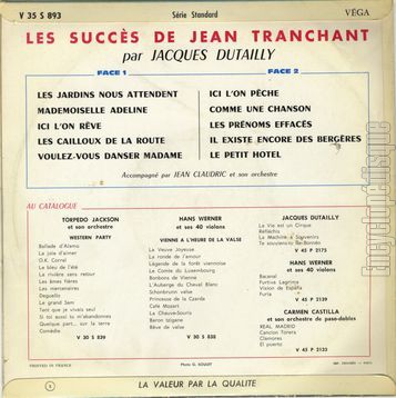 [Pochette de Les succs de Jean Tranchant (Jacques DUTAILLY) - verso]