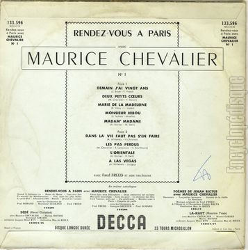 [Pochette de Rendez-vous  Paris - 1 - (Maurice CHEVALIER) - verso]