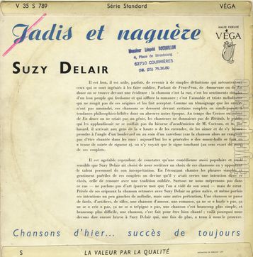 [Pochette de Jadis et nagure (Suzy DELAIR) - verso]