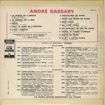 [Pochette de Paris et L’amour (Andr DASSARY) - verso]