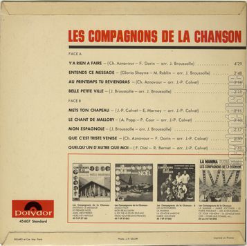 [Pochette de Y’a rien  faire, Belle petite ville, Mon espagnole… (Les COMPAGNONS DE LA CHANSON) - verso]