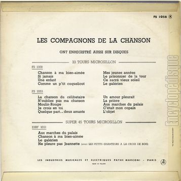 [Pochette de Trop beau pour tre vrai, Elle chante, Avec ce soleil… (Les COMPAGNONS DE LA CHANSON) - verso]