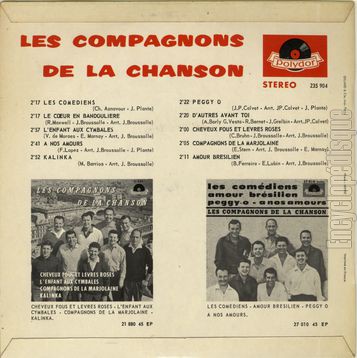 [Pochette de Les comdiens, Kalinka, Peggy O… (Les COMPAGNONS DE LA CHANSON) - verso]