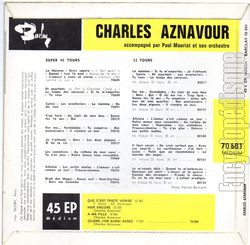 [Pochette de Que c’est triste Venise (Charles AZNAVOUR) - verso]