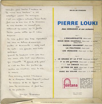 [Pochette de L’escarpolette, Sous mon chapeau, Maman vraiment… (Pierre LOUKI) - verso]